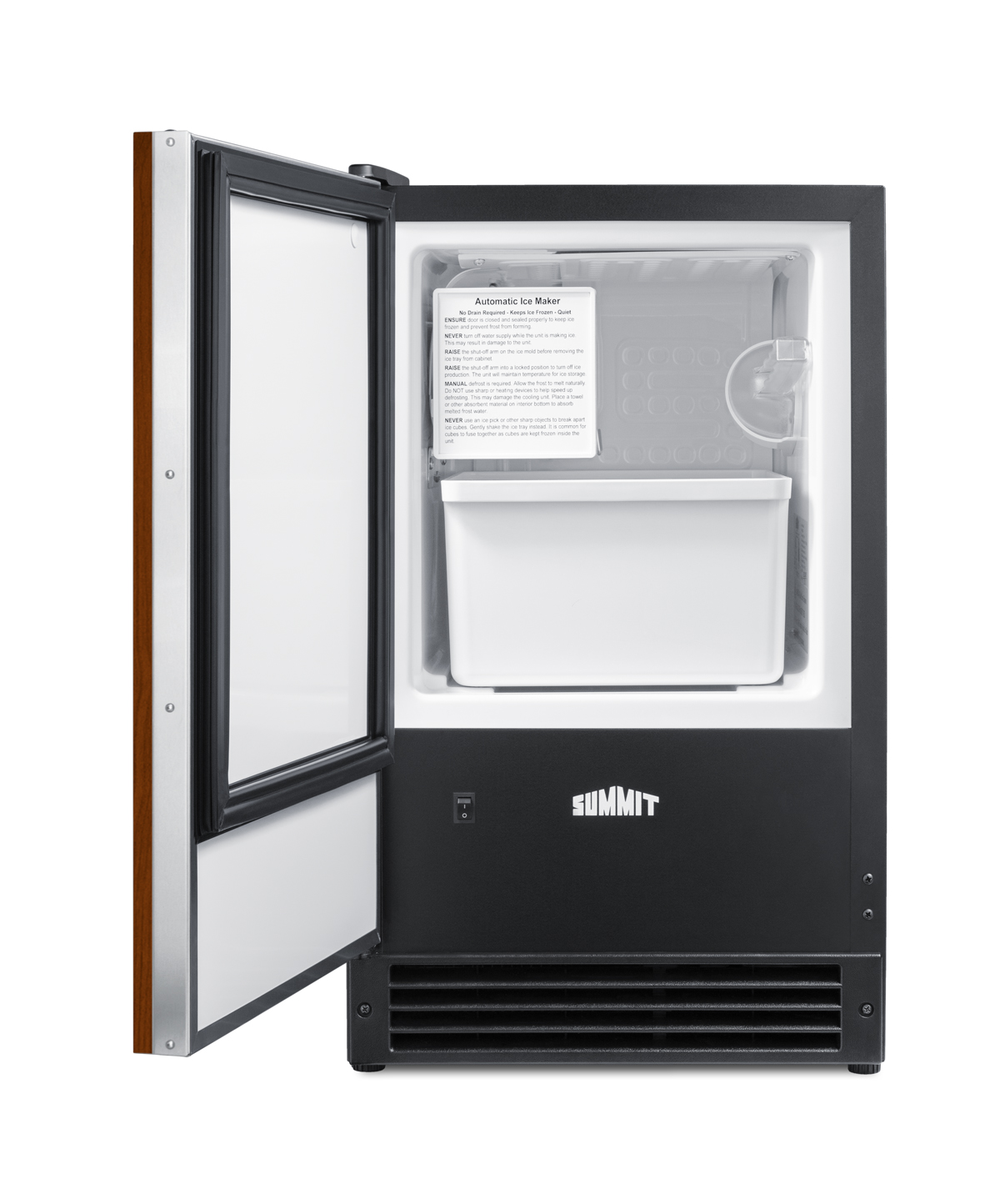 Built-in undercounter manual defrost icemaker with panel-ready door; no drain required